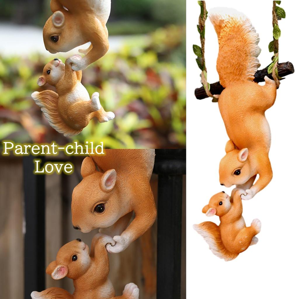 NOELAMOUR Garden Figurine - Cute Squirrel Family Hanging Animal Resin Ornament for Gardens and Gardening - Statue/Decoration