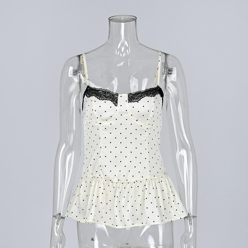 Spring And Summer New Polka Dot Lace Camisole Top European And American Style Versatile For Commuting Women'S Top