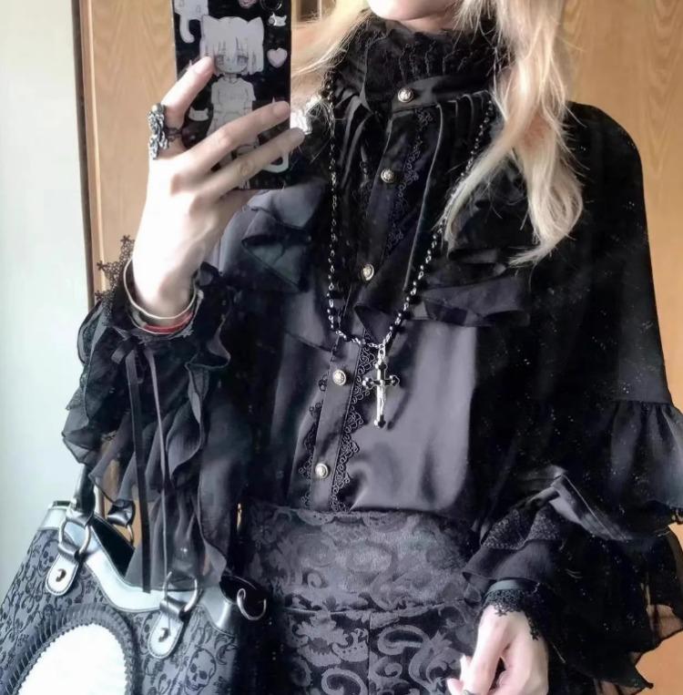 Japanese Kawaii Lolita Blouse Women Vintage Lantern Sleeve Shirt Y2k Aesthetic Lace Patchwork Tops Top Cospaly JK Loose Blusas