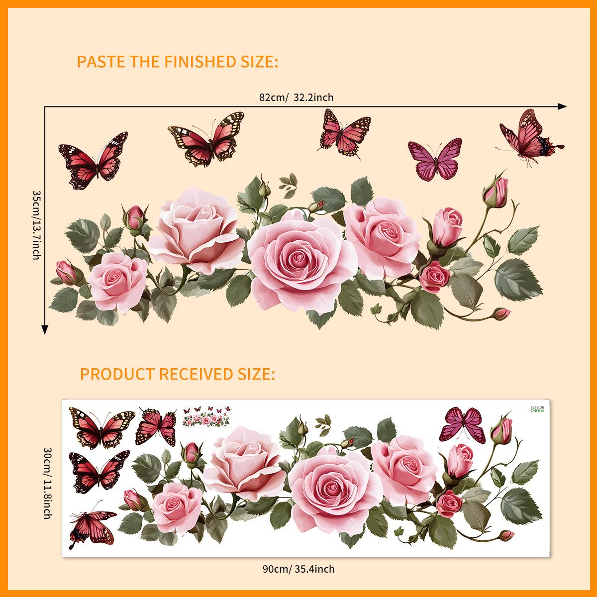 

Елегантна рожева квітка метелик настінна наклейка самоклейна для спальні вітальні передпокою домашня настінна арт-декорація 30x90cm різнокольоровий