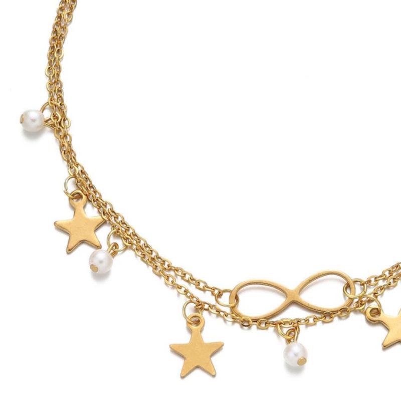 Böhmische Mode exquisite personalisierte Fußaccessoires für Damen Direktlieferung, doppelte 8-Zeichen-Kette Stern Perlen Fußkettchen