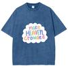 Cute Colorful Clouds Letter Print Women's Washed T-Shirt Cotton Oversized Loose Unisex Short Sleeve Fashion Simple Top