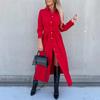 Women's Cotton Button Down Maxi Long Sleeve Lapel Collared Long Dress Lace Up Waist Ladies Robes