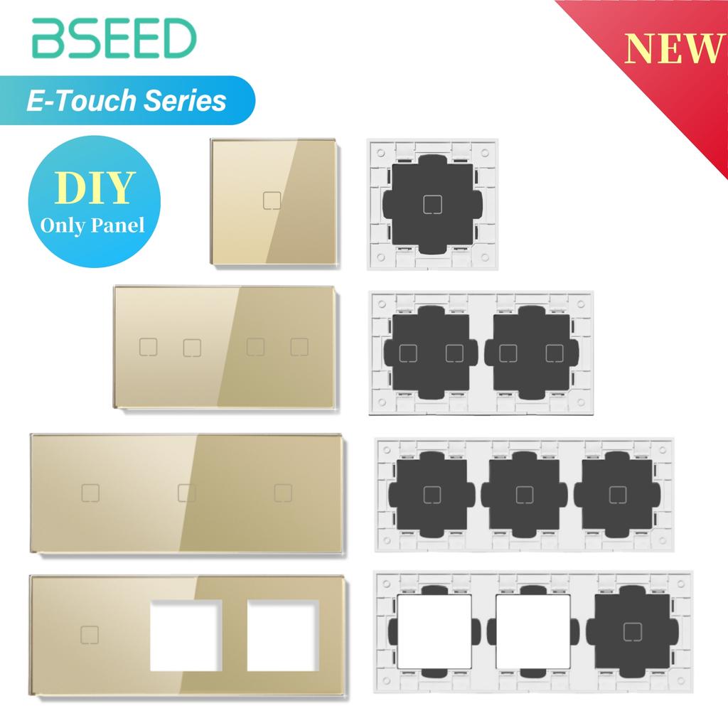 Bseed 1/2/3/4Gang Switch With Wall Socket Glass Panel Only Gold EU Standard Pearl Crystal Glass E Touch Series