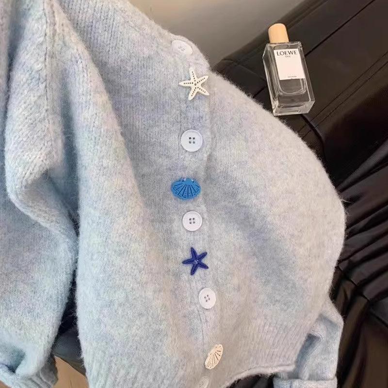 Powder Blue Soft Style Premium Knit Cardigan Women Early Spring Autumn Versatile Sweater