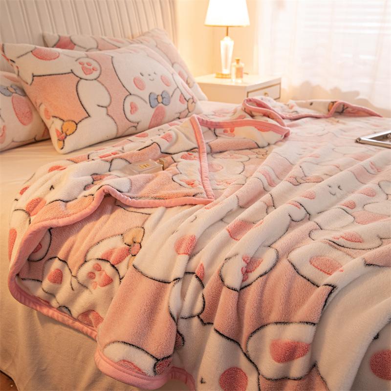 Soft Bed Sheet Cartoon Bear Thickened Winter Warm Blanket Version Bed Cover Queen King Bedspread Home Decor Coverlid 1.8/2m