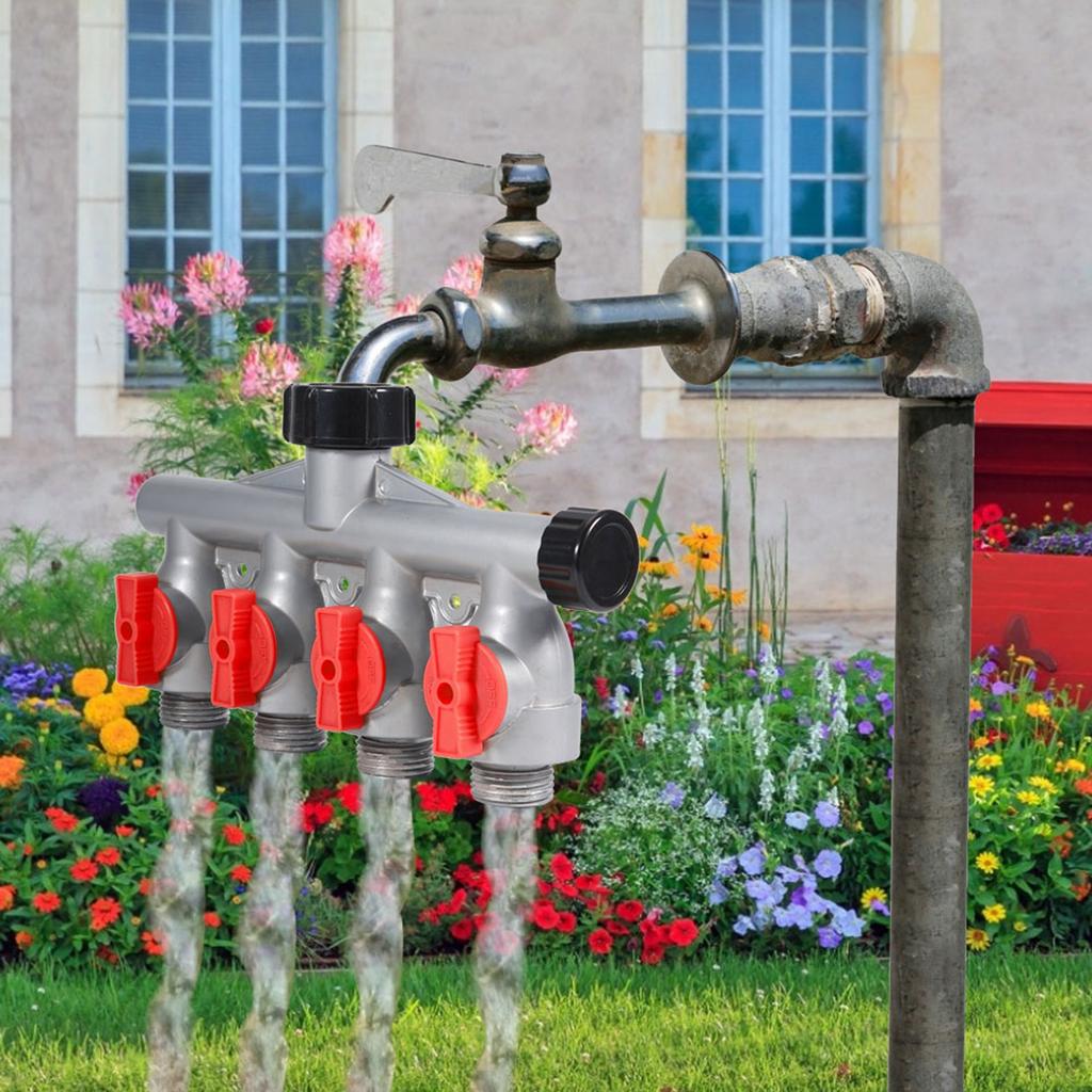 G3 4in Zinc Alloy 4 Way Water Faucet Splitter Connector Adapter Valve Garden Accessories