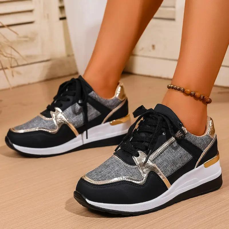 

Женские туфли большого размера с цветными блоками, шнуровкой, толстой платформой и средним каблуком, новые летние, повседневные, трендовые 44