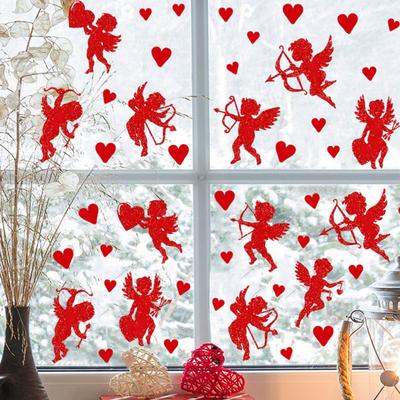 50 Pezzi Adesivi Finestra a Forma di Cupido Glitterati San Valentino Cuore Rosso Adesivo Finestra Cupido per Decorazioni Matrimonio Festa Festività