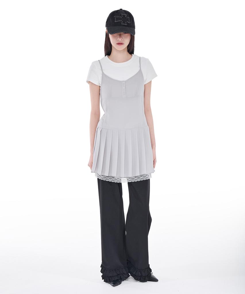 Alkialka Pleated Chiffon Mini Dress (Light Gray)