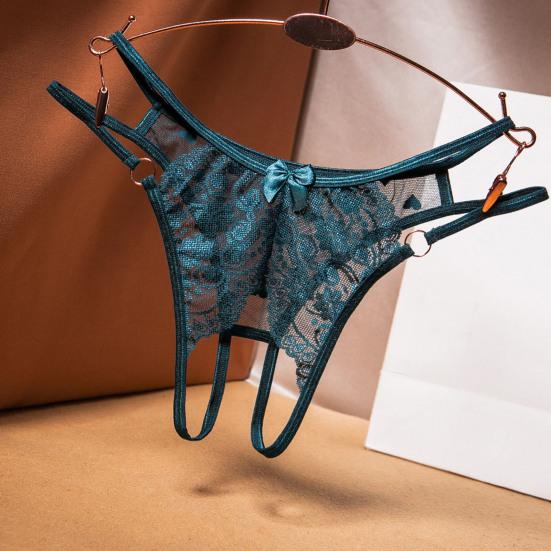 Seksikas läbipaistev tikandid lilledega pitsist stringid metallist sõrmus vibusõlme dekoor Avatav jalgevahe Madala kõrgusega õhukesed püksid