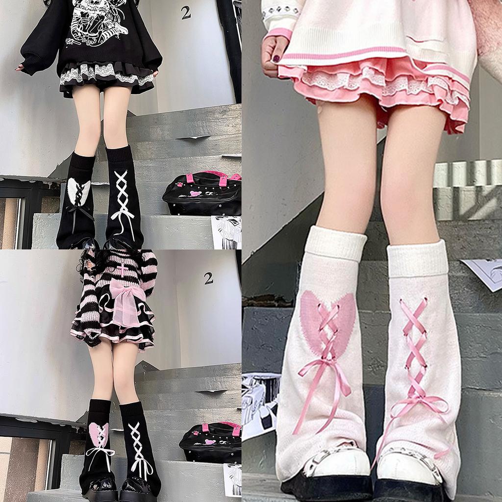 Womens Student Subculture-Wear Solid Color Bandage Bows Cute Sweet Legwear Long Winter Daily Sock for School Office