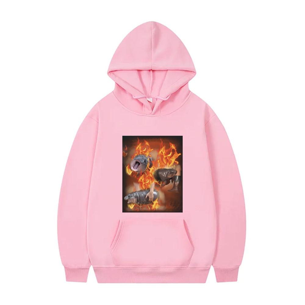 Funny Moo Deng Dank Meme Hoodie Baby Hippo Funny Meme Sweatshirt Male Casual Oversized Pullover Men's Cotton Hoodies Fans Gift