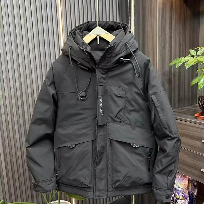 Mens Down Jacket Hooded Puffer Coat American Workwear Style Plus Size Winter Warm Outerwear