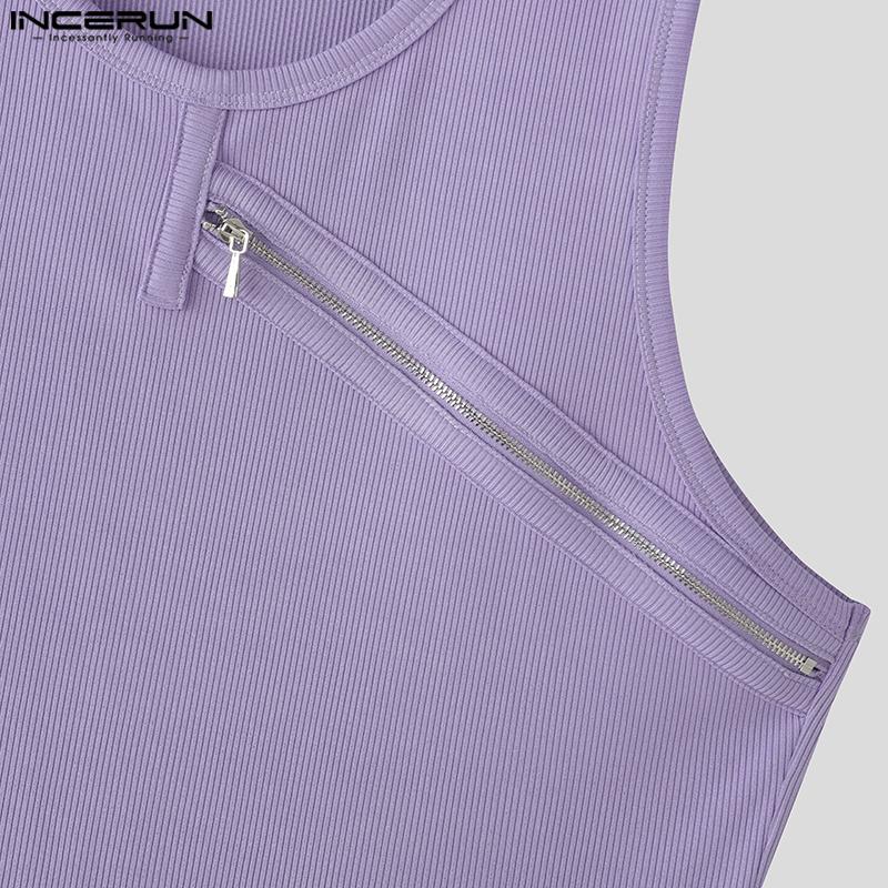 INCERUN Herren Rundhals Ärmellos Reißverschluss Lässig Gerippt Gestreift Tanktops