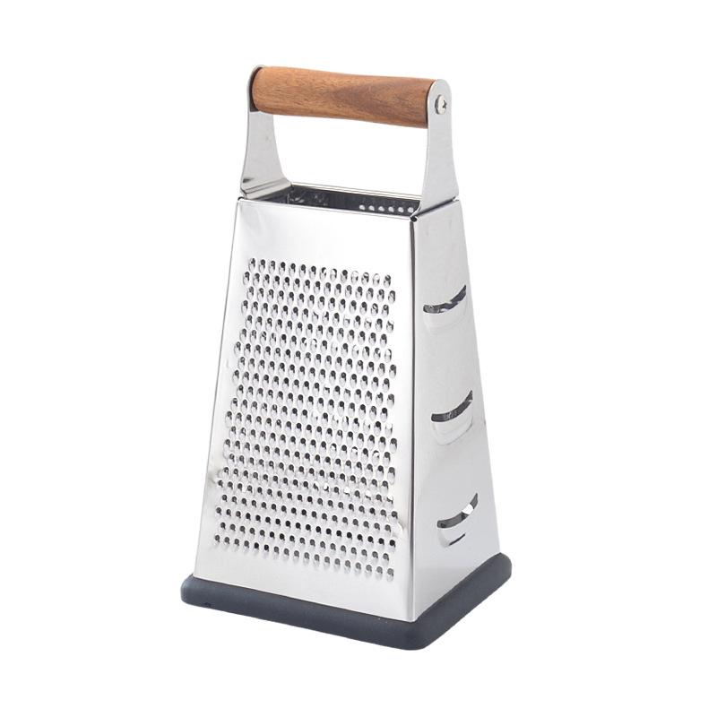 Multifunctional Handheld Stainless Steel Grater with Wooden Handle - Four-Sided Vegetable & Fruit Shredder