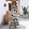 2026 Women's Floral Print Lace-Up Backless Shirred Bandeau Jumpsuit