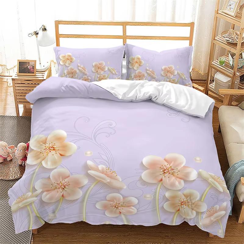 Pale Pink Floral Duvet Cover Japanese Cherry Blossoms Theme Bedding Set Microfiber Spring Scenery Quilt Cover Queen For Girl Boy
