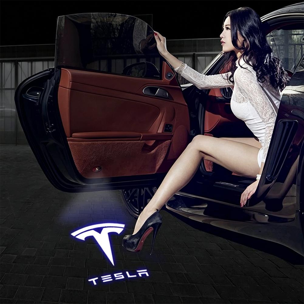 ALA1 2Pcs Car Door Projector Lamps Welcome Lights Accessories For Tesla Model 3 Model S Model X Model Y Cybertruck Roadster/Valve Cap
