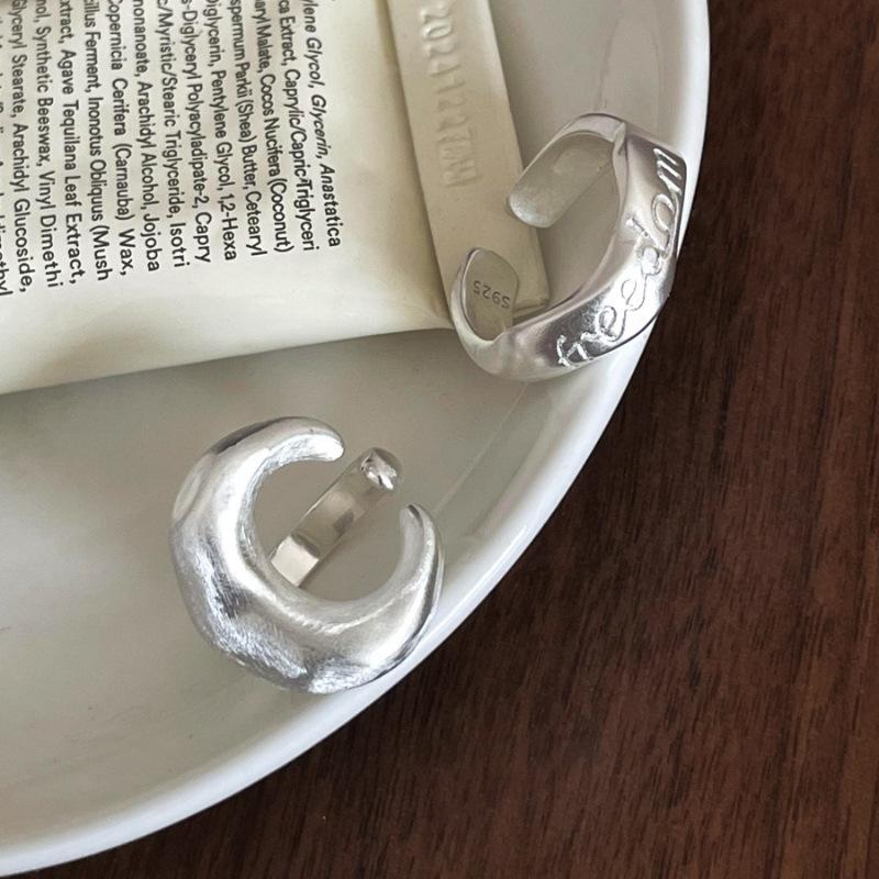 925 Silve Frosted Moon Ring for Women Girl Letter Versatile Irregular Jewelry Gift