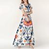 Women's Summer Casual Fashion Bohemian Printed Dress V Neck Short Sleeve Dress