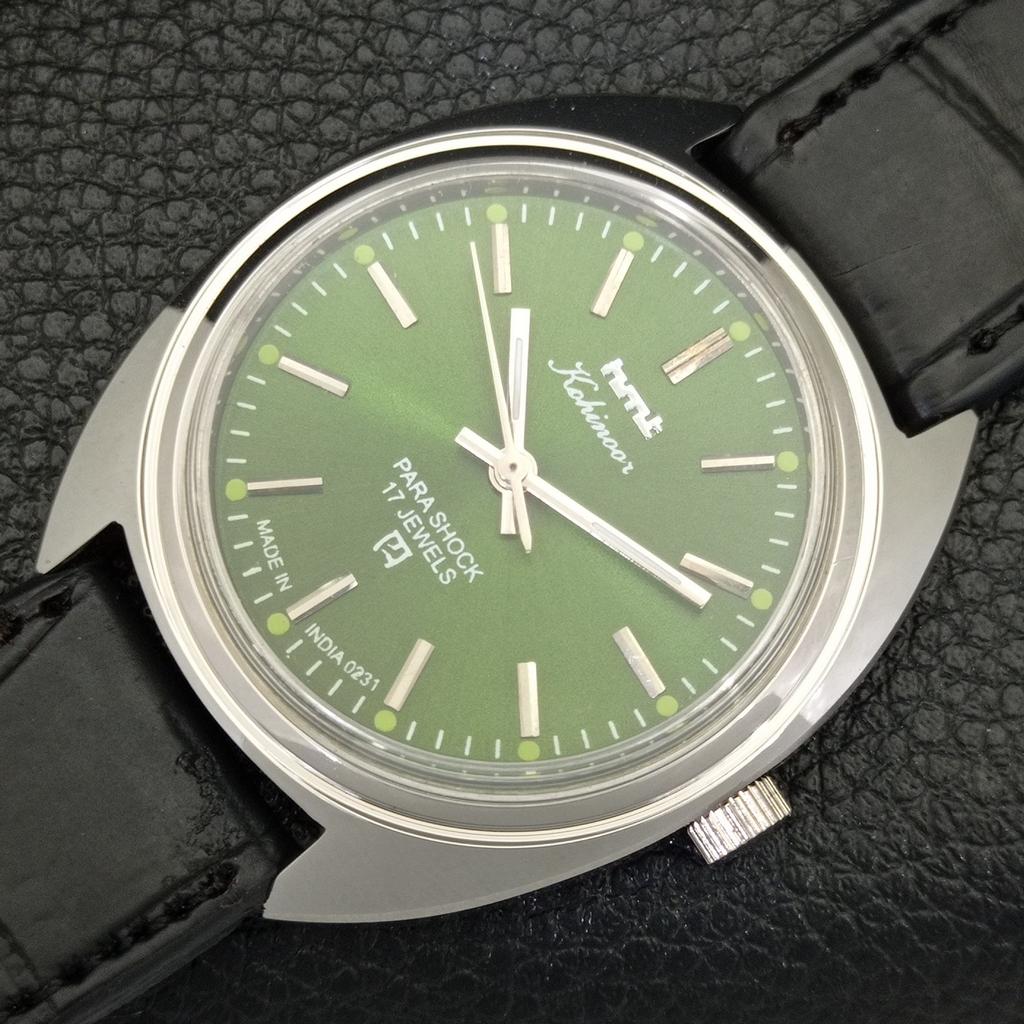 INDIAN VINTAGE HMT KOHINOOR HAND-WINDING MENS GREEN COLOR DIAL WATCH a440925-4 HT-a440925