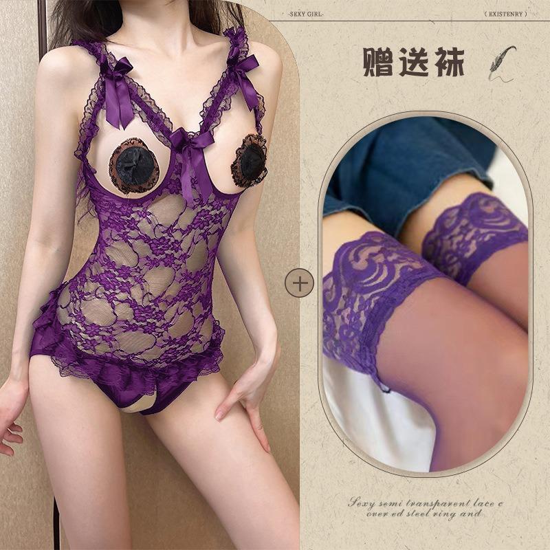 Large size erotic underwear hollowed out bare chest hot couple flirting free open file erotic uniform lace