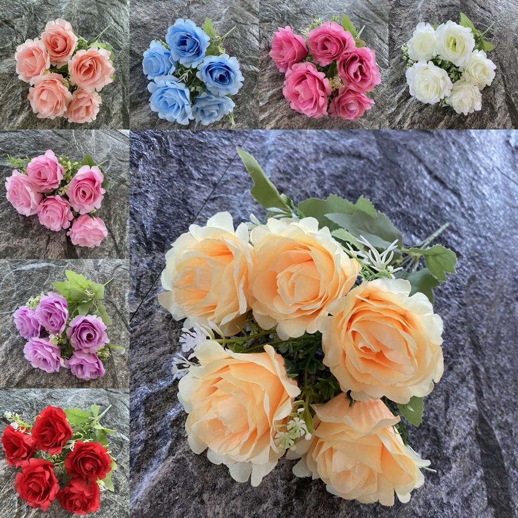 Bouquet Silk Bridal 5branch Artificial Flowers Weddings Decor Photography Props