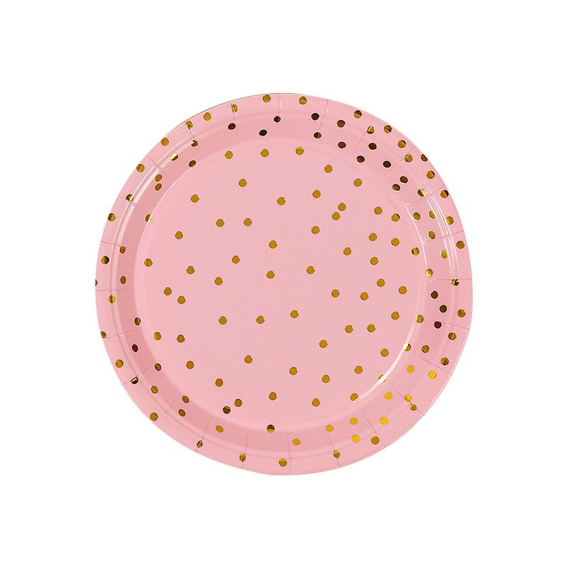 Pack Of 16 Disposable Plate Set Pink Bronzing Polka Dots Birthday Party Cutlery Cupcake Plate