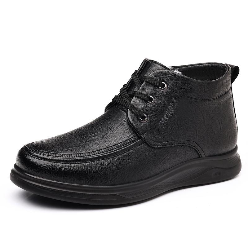 2025 Men's High-Top Leather Business Formal Casual Warm Cotton Shoes for Autumn/Winter