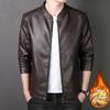 Men's leather jacket spring and autumn new trend stand-up collar leather jacket casual velvet PU leather jacket men's motorcycle leather jacket