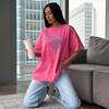 Washed rose red old retro trendy brand printing loose fashion versatile and thin ins summer new short-sleeved T-shirt women