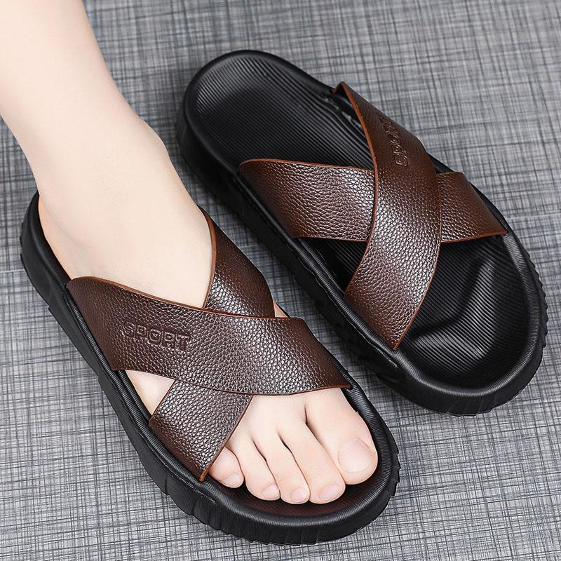 Mens Trendy Slippers Sandals Beach Shoes Summer Open Toe Casual Sandals Outdoor Indoor Slippers Soft Bottom Comfortable Non-slip