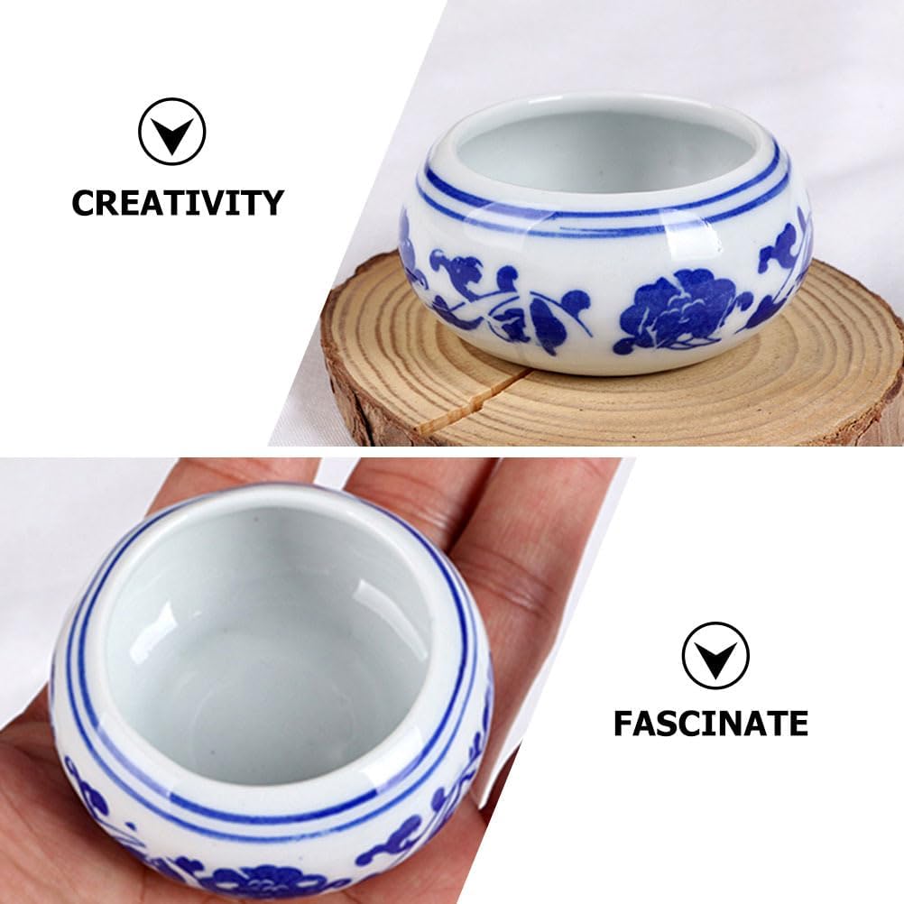 8pcs Disc Ceramic Painting Dish Chinese Ink Calligraphy Ink Dish Painting Pigment Plate Condiment Bowls Painting Brush Oil Paint Art Suite Blue and