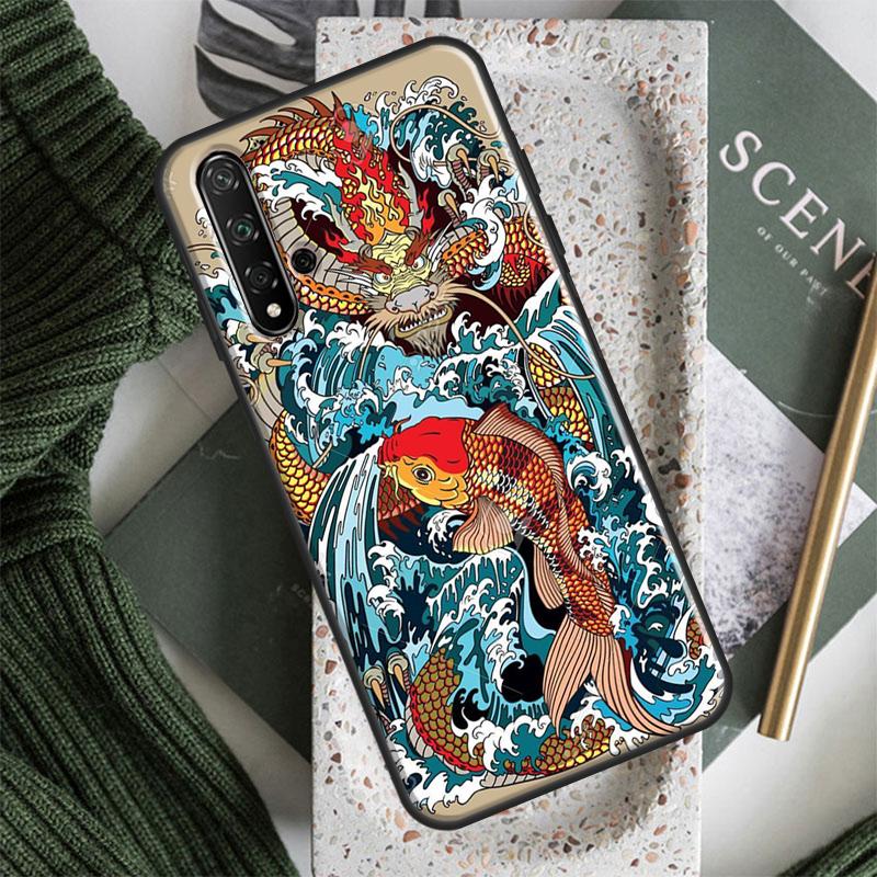 Tattoo Japanese Koi Dragon Wave For Huawei Nova Y61 Y91 Y70 Y90 Y60 Y72 9 10 SE 12i 12s 11i 5T P60 Pro P20 P30 P40 Lite Case