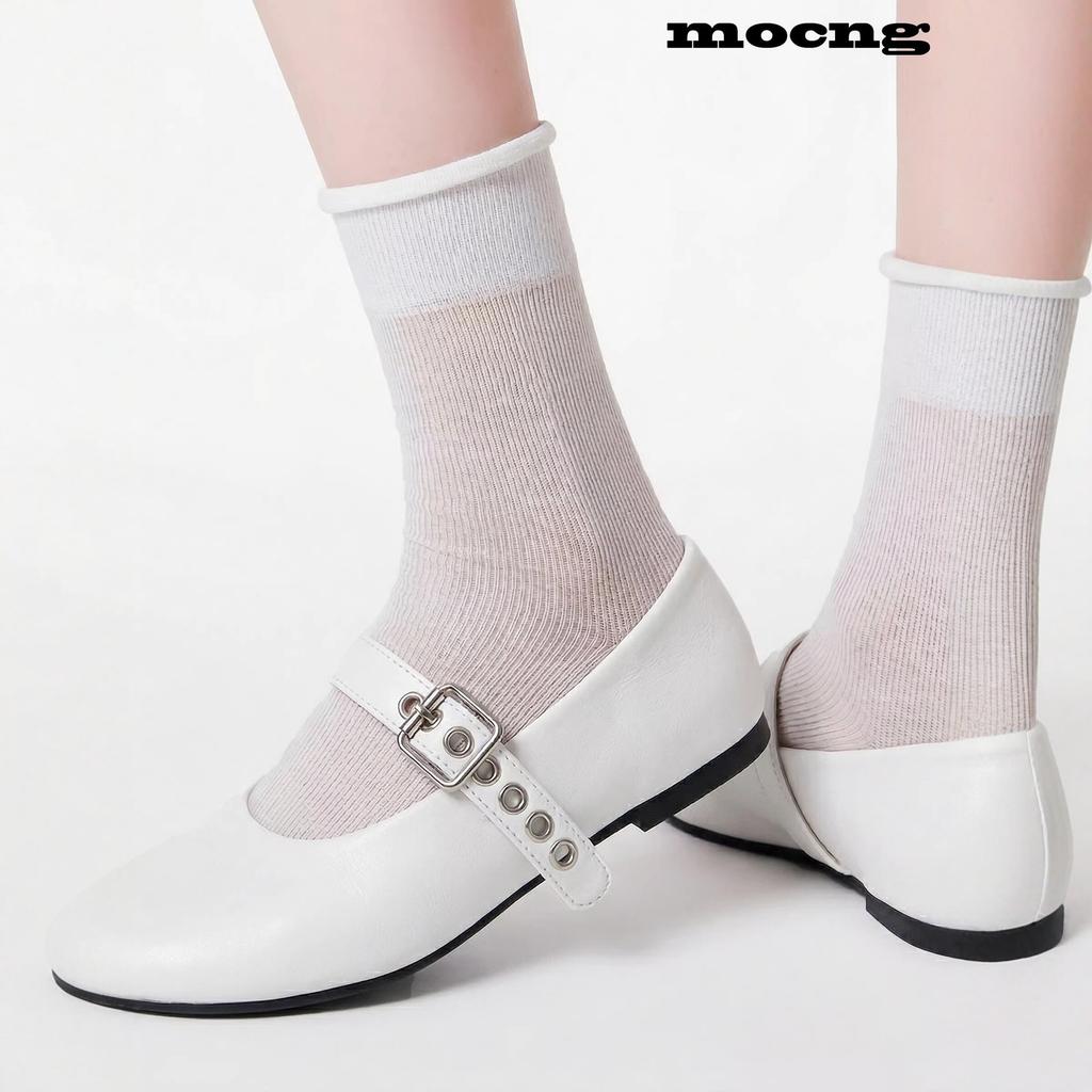 White Curled Socks Women'S Ins Wind Ultra-Thin Boneless Breathable Stacking Socks Solid Color Japanese Basic Jk Socks Medium Tube Socks