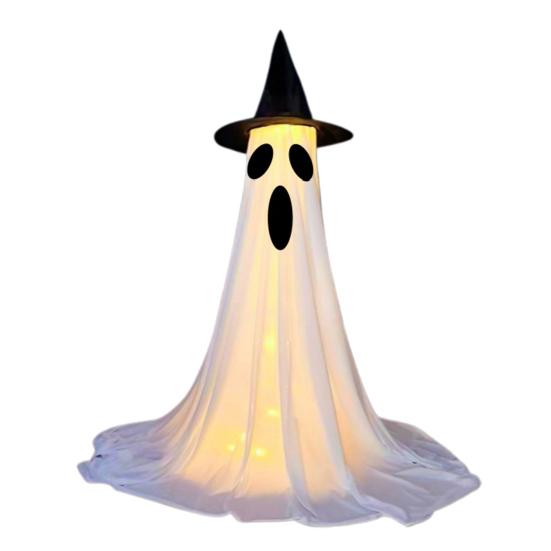 Yousheng Halloween Ghost Decoration Outdoor Standing Ghost with Witch Hat Light Up Spooky White Cloth Ghost for Porch Yard Garden Lawn Decor