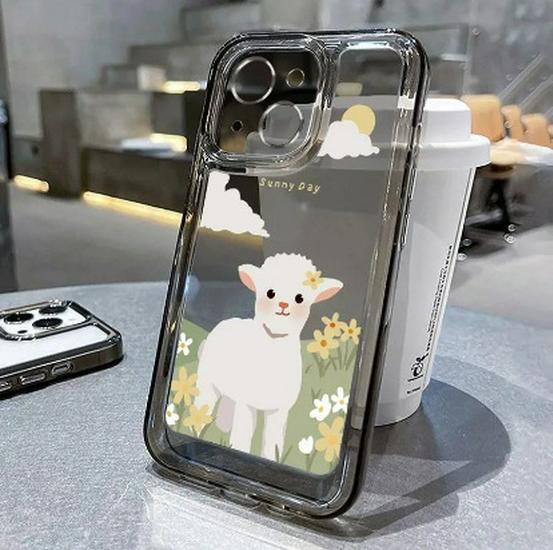 

Little Sheep Cartoon Soft Case for Apple iPhone 11, 12, 14, 15, 16Pro, 17ProMax - Anti-Fall, Space Theme iPhone 16 Pro Max