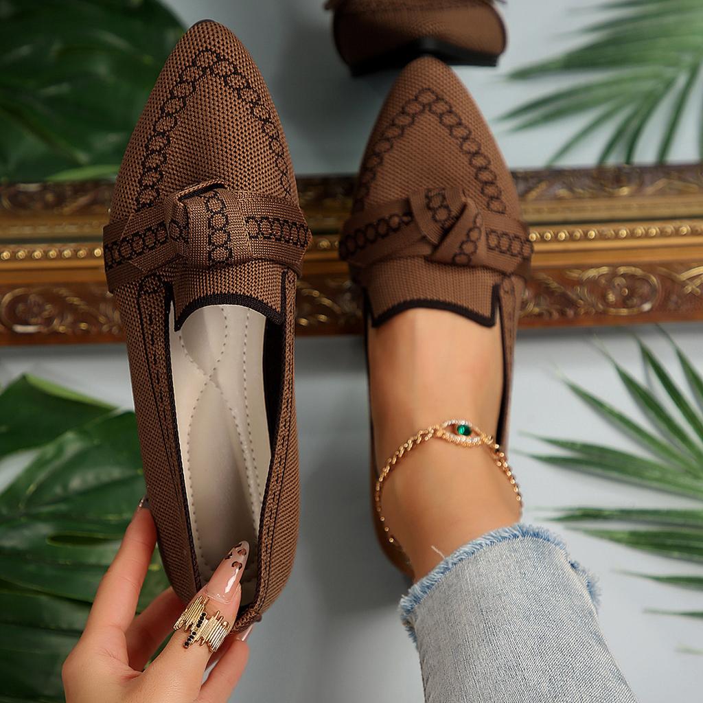 Skinny Pointed Large Size Flat Single Shoes Women'S Flying Weaving One Pedal Bow Casual Breathable Versatile Shoes