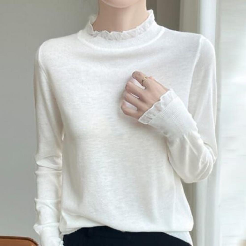 Navava Simple Daily Frill Long Sleeve KniT T shirT Nk2312