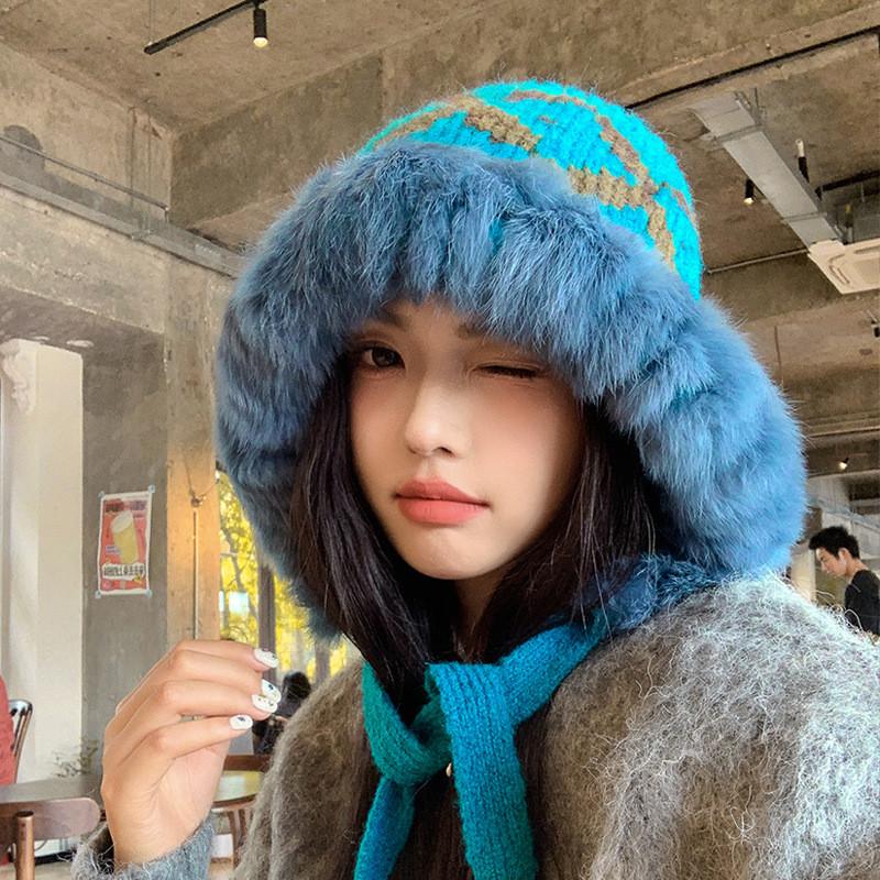 

Knitted Hat Women Winter Warmth Windproof Beanie For Casual Fashion синій