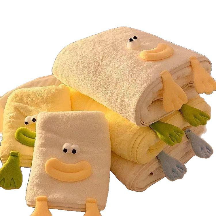 Adorable Cartoon Duck Coral Fleece Towel Set - Soft, Absorbent, No Shedding, Perfect for Parent-Child Use