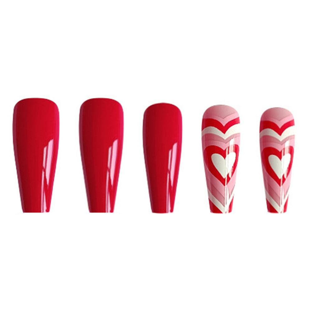 Pink Red Heart Artificial Nails Sweet & Charming Reusable False Nails for Home DIY Manicure Use