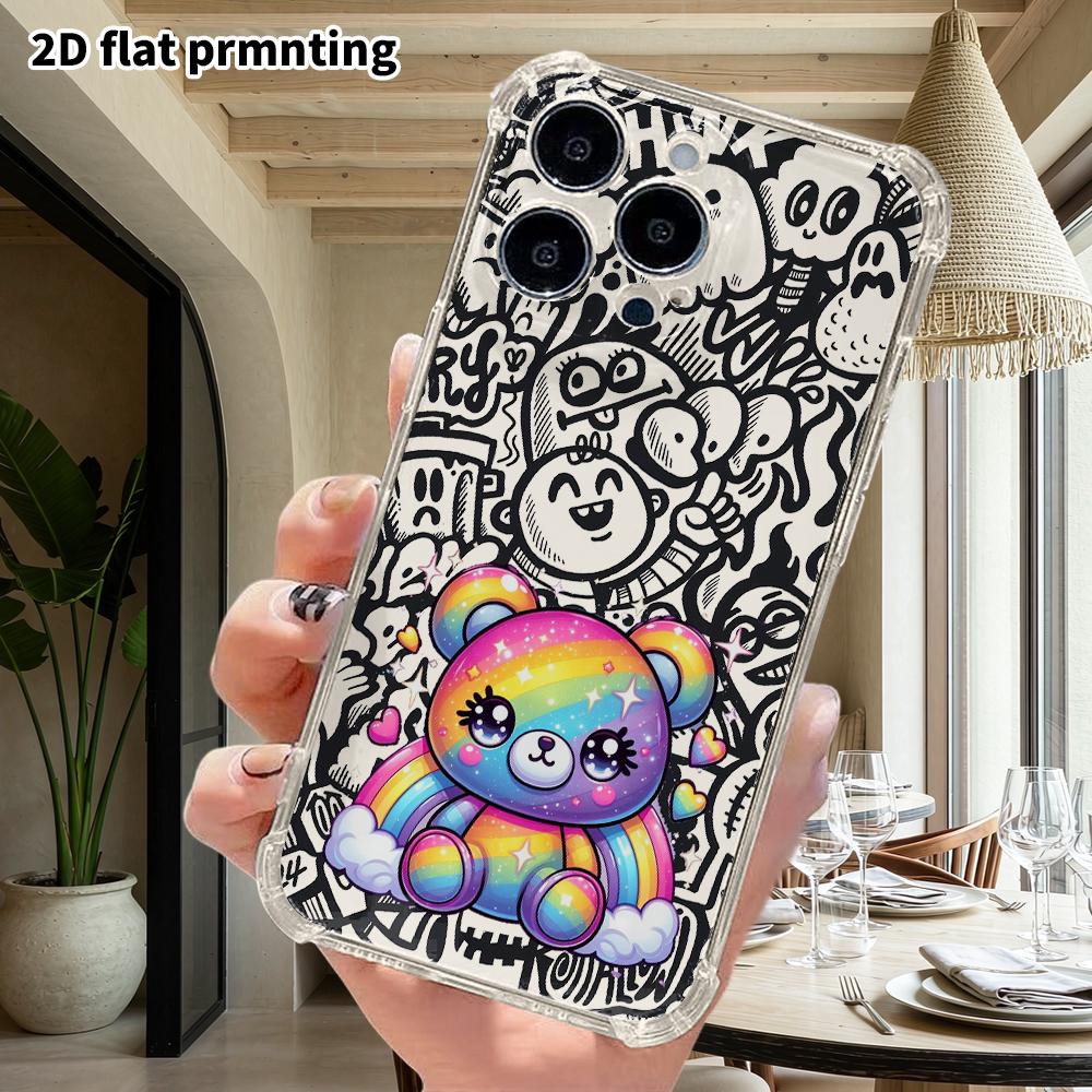 Phone Case: 2D Flat Suitable for iPhone 18 17 16 15 14 13 Pro, Transparent Four Corner Protective Case, Cloud Bear, Christmas and Halloween Gifts