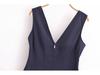 2025 Spring Women's European & American V-Neck Zipper Midi Dress