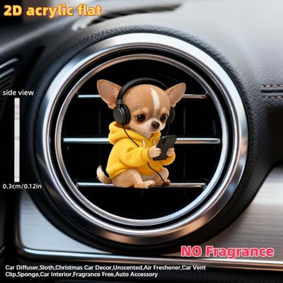 2D Flat Yellow Dog Car Vent Clip Decorative Diffuser (fragrance Not Included), Car Interior Decoration, Aromatherapy Clip, Ideal for Holiday Gifts