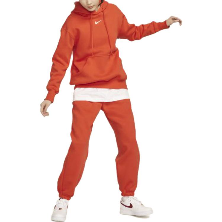 Nike Logo Print High Waist Fleece Oversized Sports Pants Women Pants Red DQ5888-633