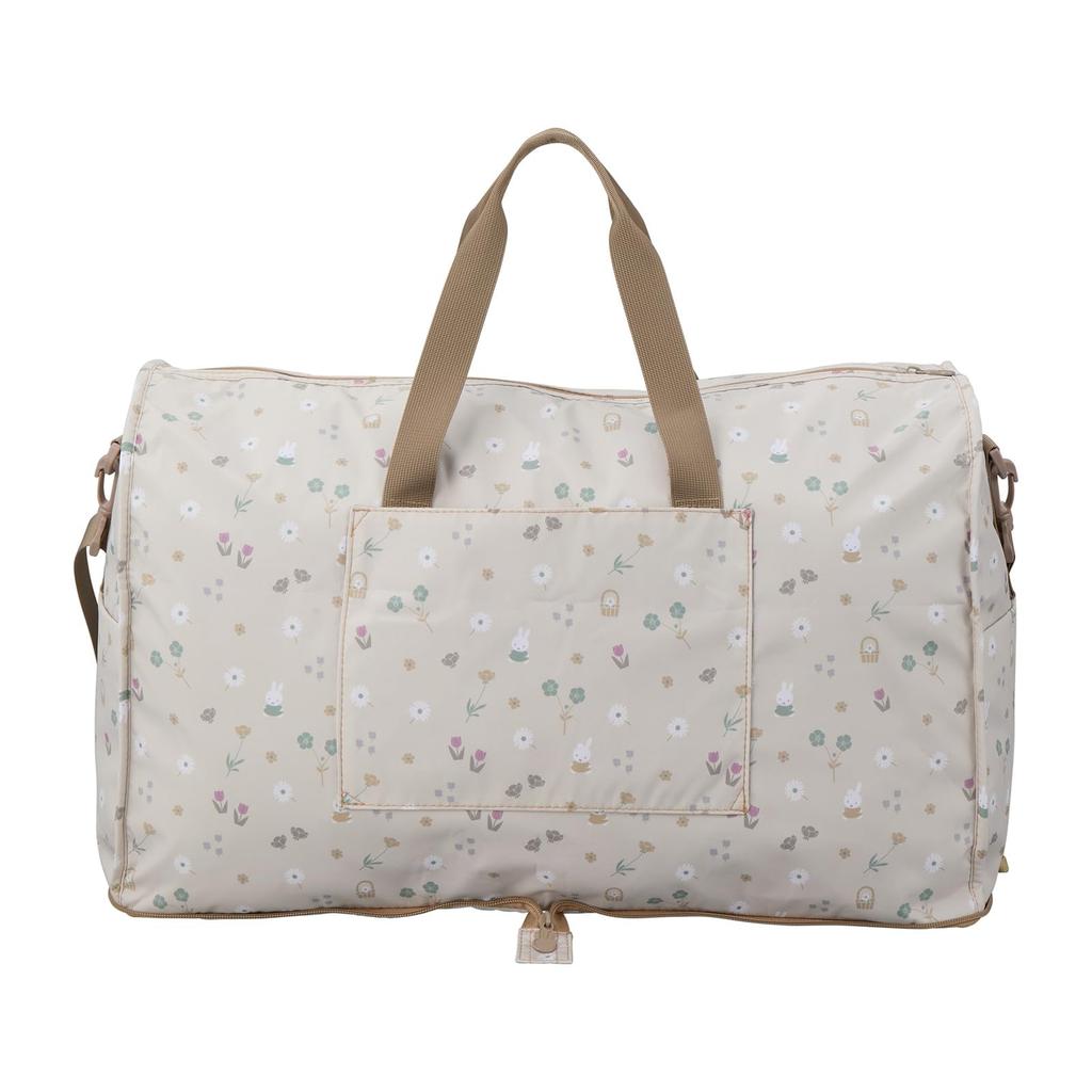 Folding Boston Bag, Large, Miffy HPL0004, B272. Greige Small Flowers