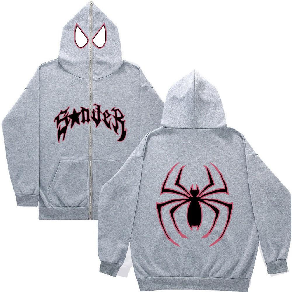 Y2k Женские толстовки с принтом паука Женская куртка на молнии с длинным рукавом в стиле хип-хоп Пальто Осень-зима Harajuku Повседневная свободная толстовка с капюшоном M