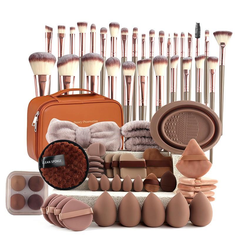 67pcs Coffee Makeup Sponge Brushes Set Foundation Blending Powder Puff Cosmetic Tools